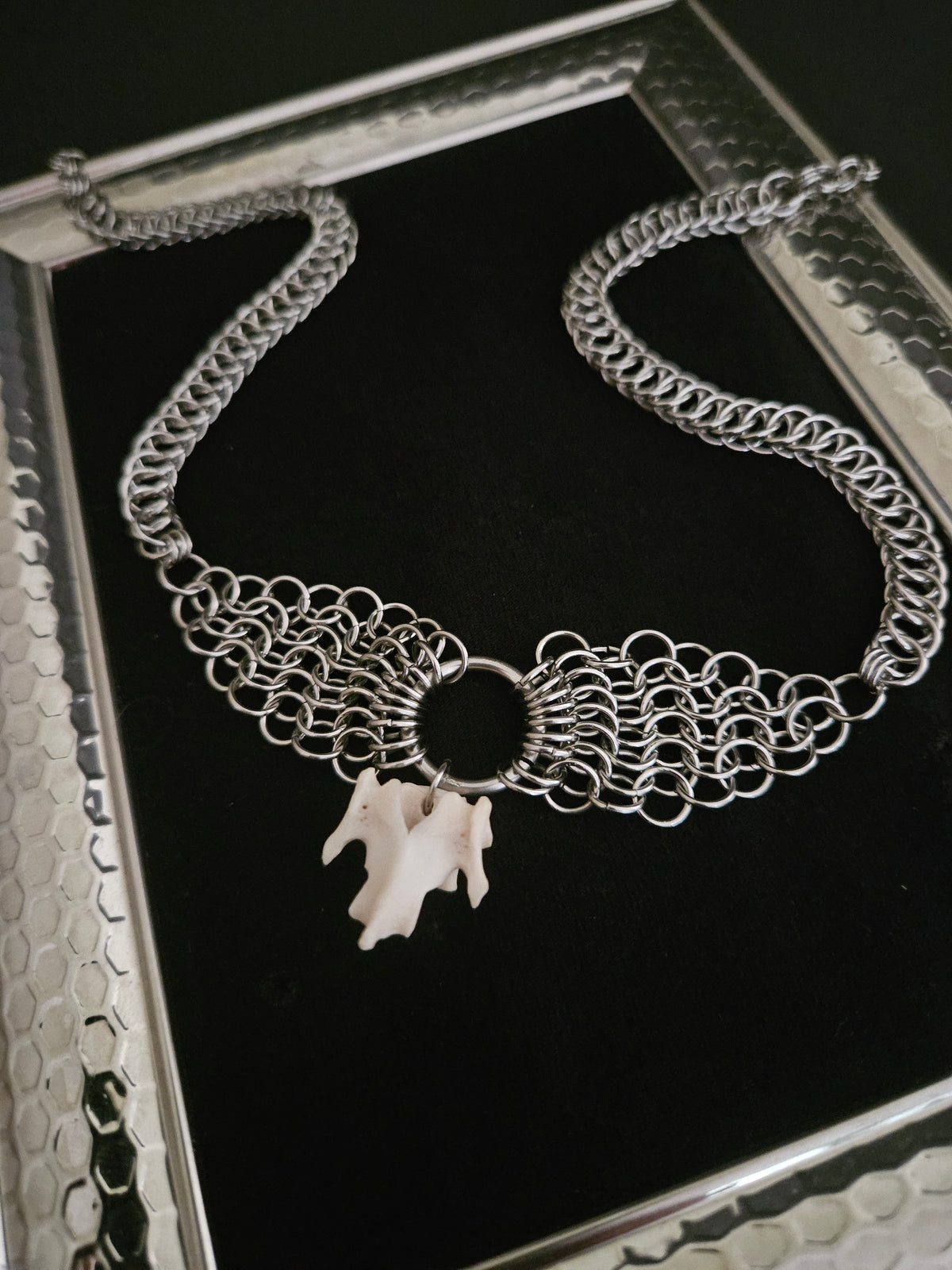 Felis catus - vertebrae bone chainmaille choker (b)